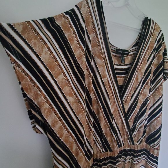 Women's Plus Size 4X Maxi Dress Crossover V Neck Striped Black & Brown Casual - Picture 9 of 13